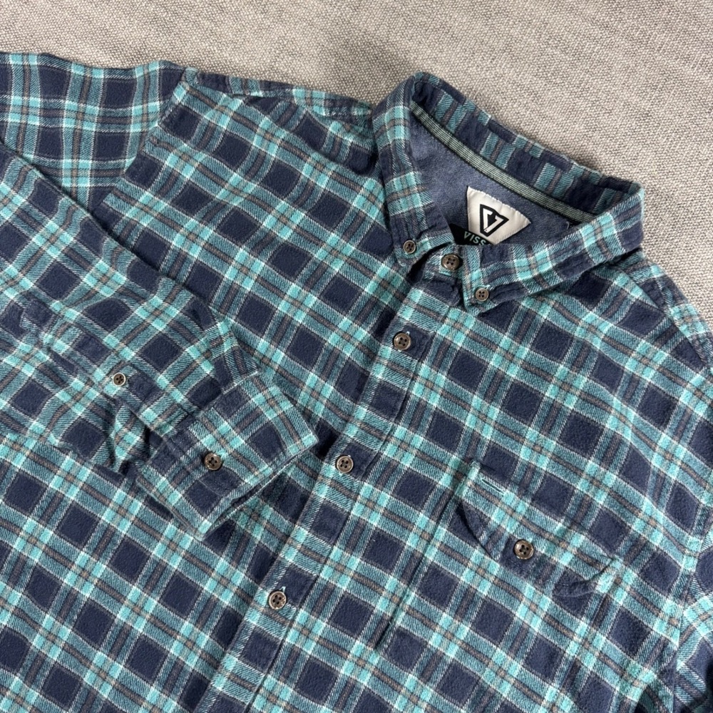 Vissla Plaid Flannel Button Down Shirt Blue XL Soft Cotton
